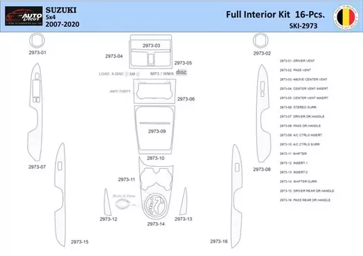 Suzuki SX4 2007 Decor de carlinga su interior del coche 16 Partes