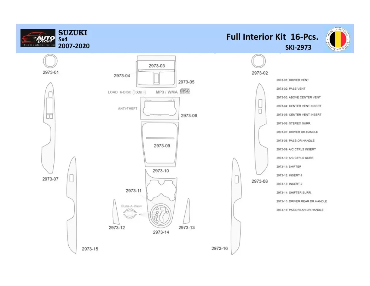 Suzuki SX4 2007 Interior WHZ Dashboard trim kit 16 Parts