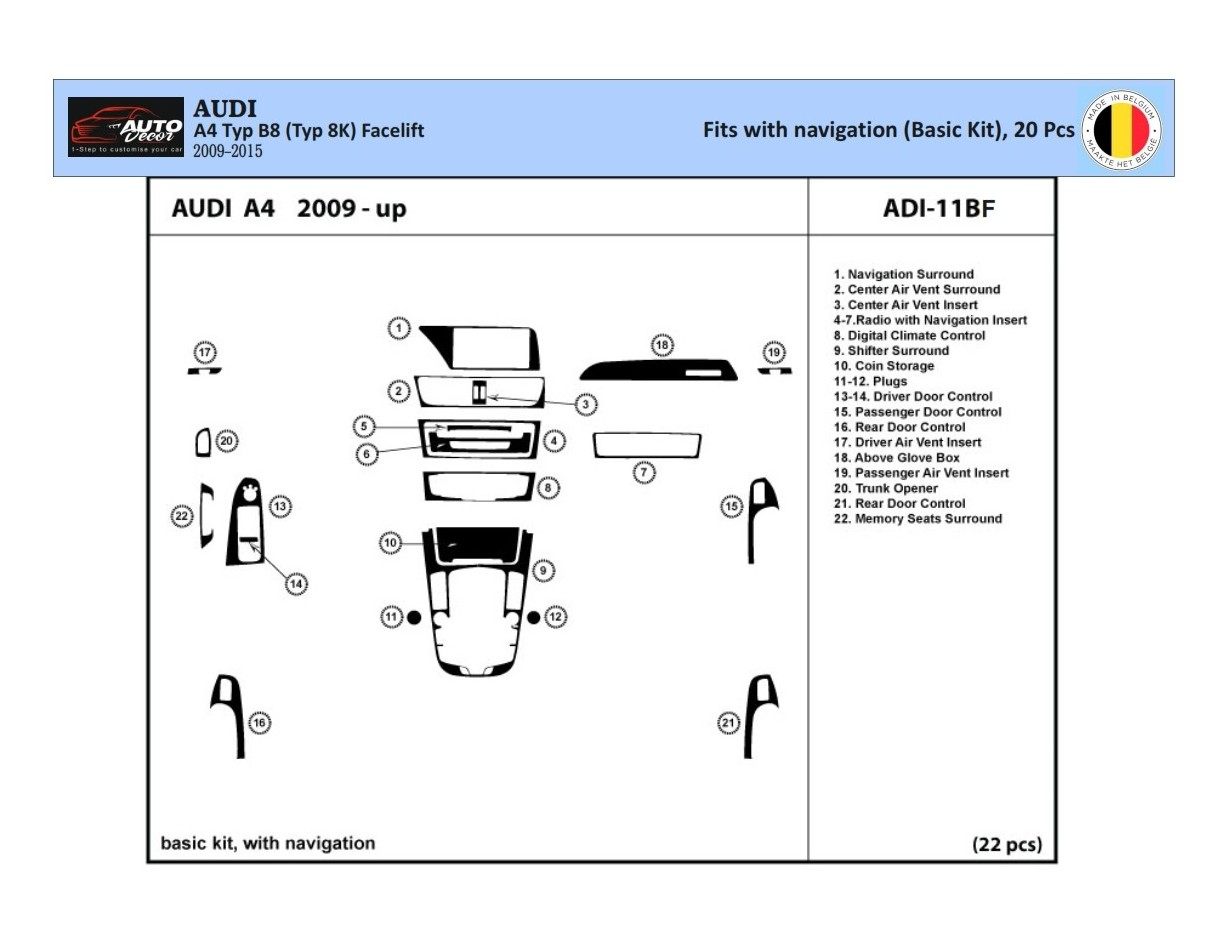 Audi A4 B8 Typ 8K 2009-2015 3D Inleg dashboard Interieurset aansluitend en pasgemaakt op he 22-Parts