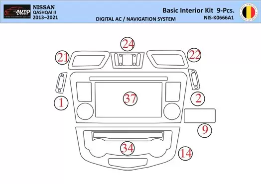 Nissan Qashqai 2018 Inleg dashboard Interieurset aansluitend en pasgemaakt 9 Delen