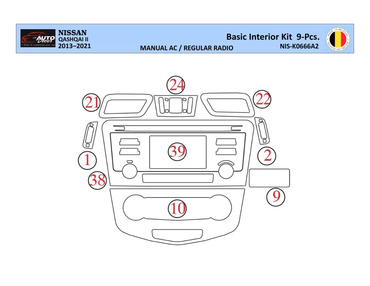 Nissan Qashqai 2018 Kit la décoration du tableau de bord 9 Pièce - 1 - habillage decor de tableau de bord Nissan Qashqai 2018 Kit la décoration du tableau de bord 9 Pièce - 1 - habillage decor de tableau de bord