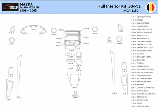 Mazda MX5 2000 Interior WHZ Dashboard trim kit 30 Parts