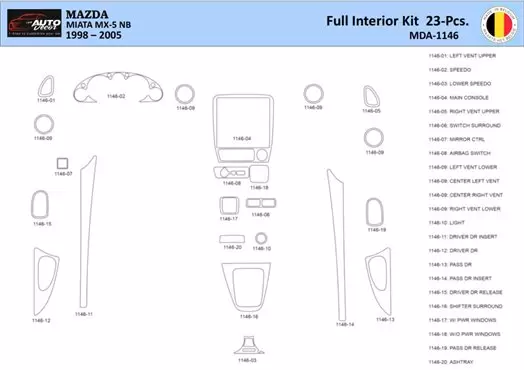 Mazda MX5 2000 Interior WHZ Dashboard trim kit 23 Parts