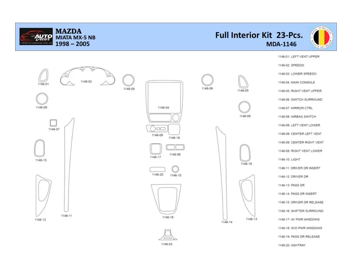 Mazda MX5 2000 Inleg dashboard Interieurset aansluitend en pasgemaakt 23 Delen