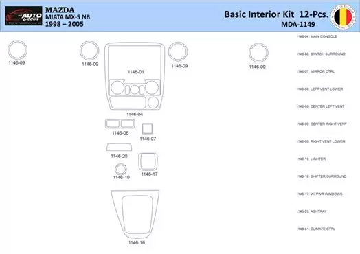 Mazda MX5 2000 Interior WHZ Dashboard trim kit 12 Parts