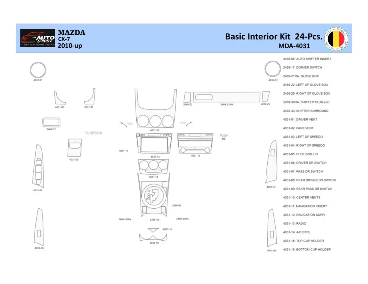 Mazda CX7 2006-2012 Interior WHZ Dashboard trim kit 24 Parts