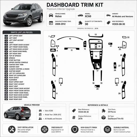 Volvo XC60 2008-2012 3D dashboard sierlijstset, 30 delen