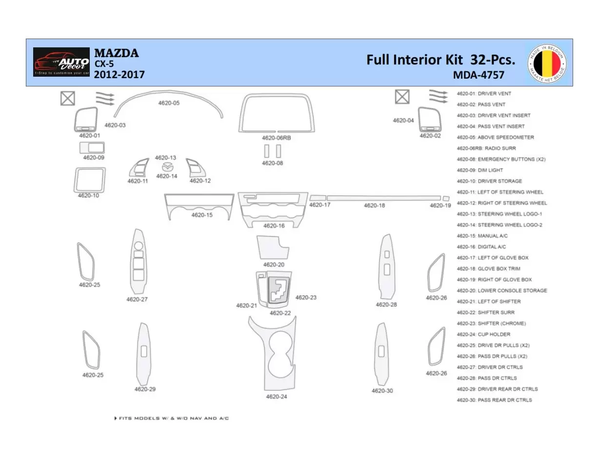 Mazda CX5 2012-2017 Decor de carlinga su interior del coche 32 Partes
