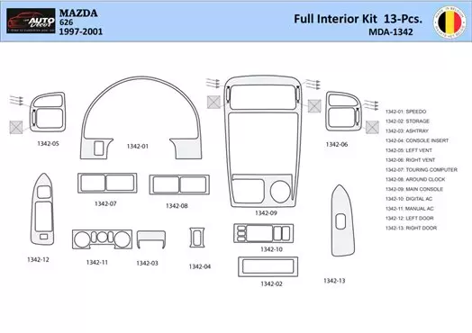 Mazda 626 1997-2001 Inleg dashboard Interieurset aansluitend en pasgemaakt 13 Delen