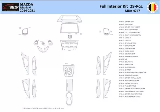 Mazda 6-2014-2021 Decor de carlinga su interior del coche 29 Partes