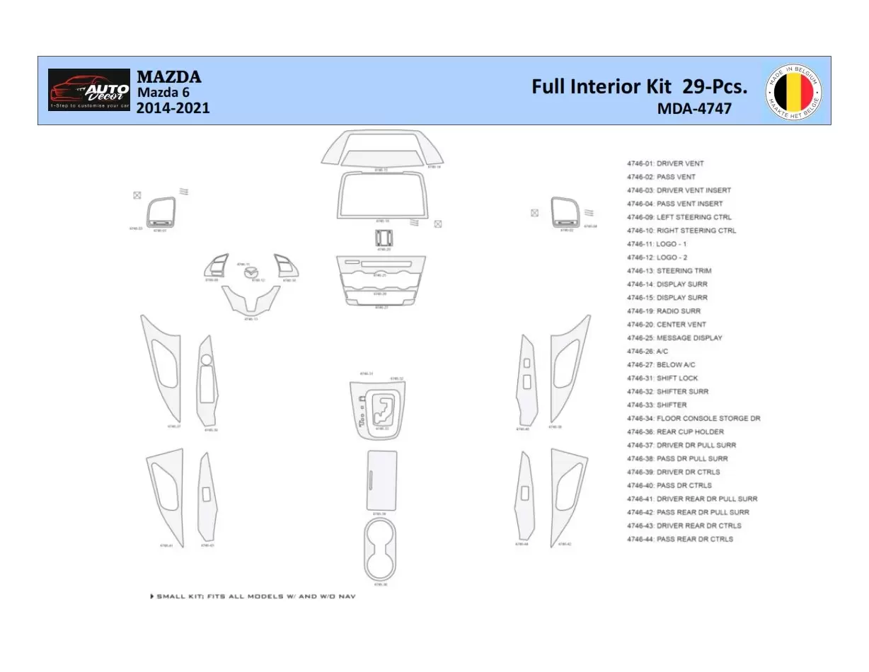 Mazda 6-2014-2021 Kit la décoration du tableau de bord 29 Pièce - 1 - habillage decor de tableau de bord