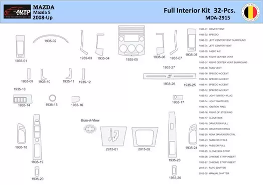 Mazda 5 2008 Kit la décoration du tableau de bord 32 Pièce - 1 - habillage decor de tableau de bord