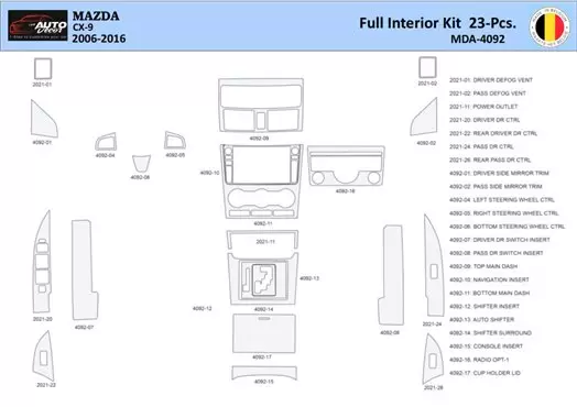 Mazda CX9 TB 2006-2016 Mittelkonsole Armaturendekor WHZ Cockpit Dekor 23 Teilige - 1- Cockpit Dekor Innenraum