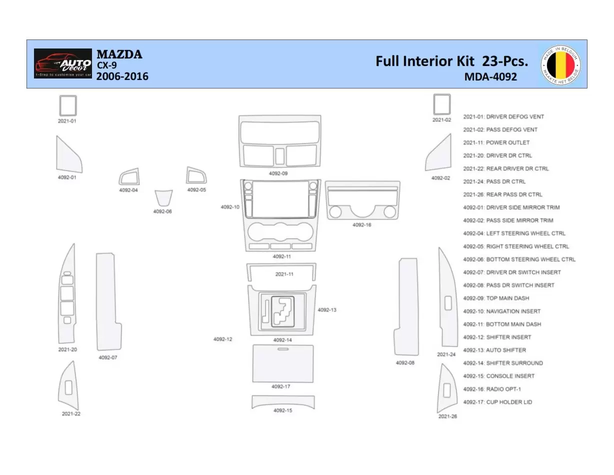 Mazda CX9 TB 2006-2016 Inleg dashboard Interieurset aansluitend en pasgemaakt 23 Delen