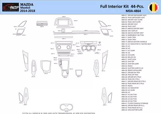 Mazda 3 2014-2018 Mittelkonsole Armaturendekor WHZ Cockpit Dekor 44 Teilige - 1- Cockpit Dekor Innenraum