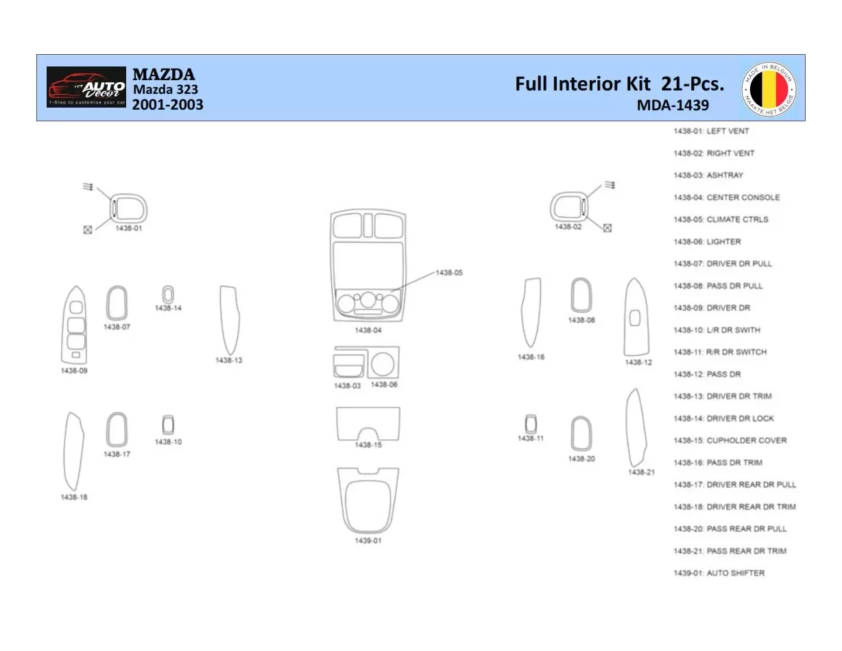 Mazda 323 1998-2003 Interior WHZ Dashboard trim kit 21 Parts