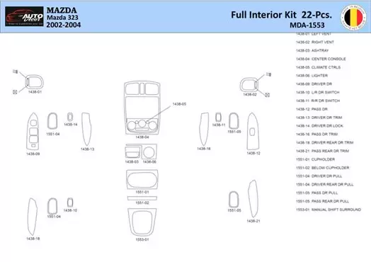 Mazda 323 2002-2004 Kit la décoration du tableau de bord 22 Pièce - 1 - habillage decor de tableau de bord