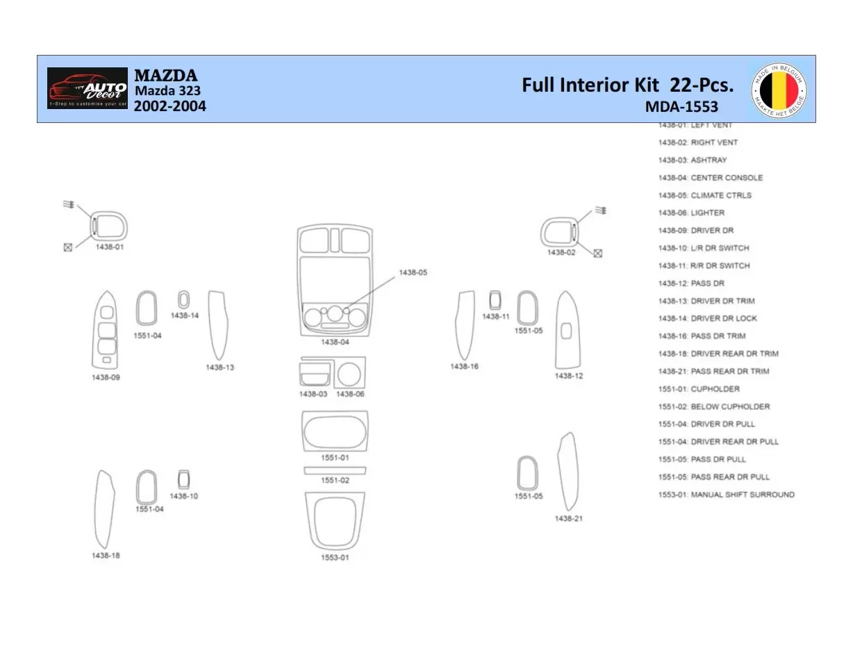 Mazda 323 2002-2004 Interior WHZ Dashboard trim kit 22 Parts