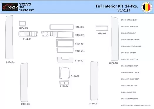 Volvo 940 1993-1997 Interior WHZ Dashboard trim kit 14 Parts