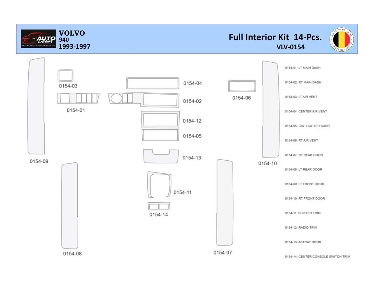 Volvo 940 1993-1997 Interior WHZ Dashboard trim kit 14 Parts