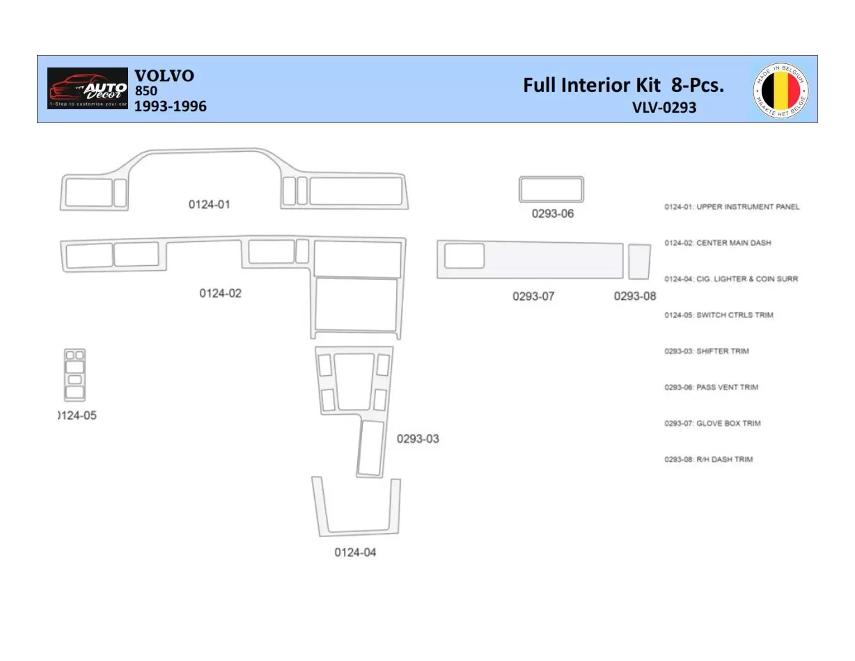 Volvo 850 1993-1996 Interior WHZ Dashboard trim kit 8 Parts