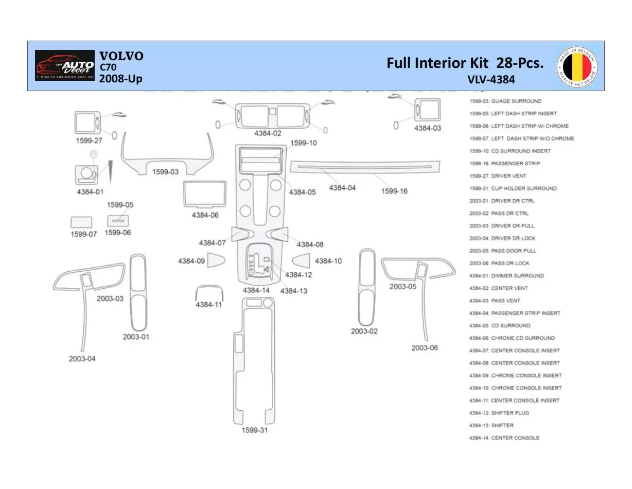 Volvo C70 2008 Interior WHZ Dashboard trim kit 28 Parts