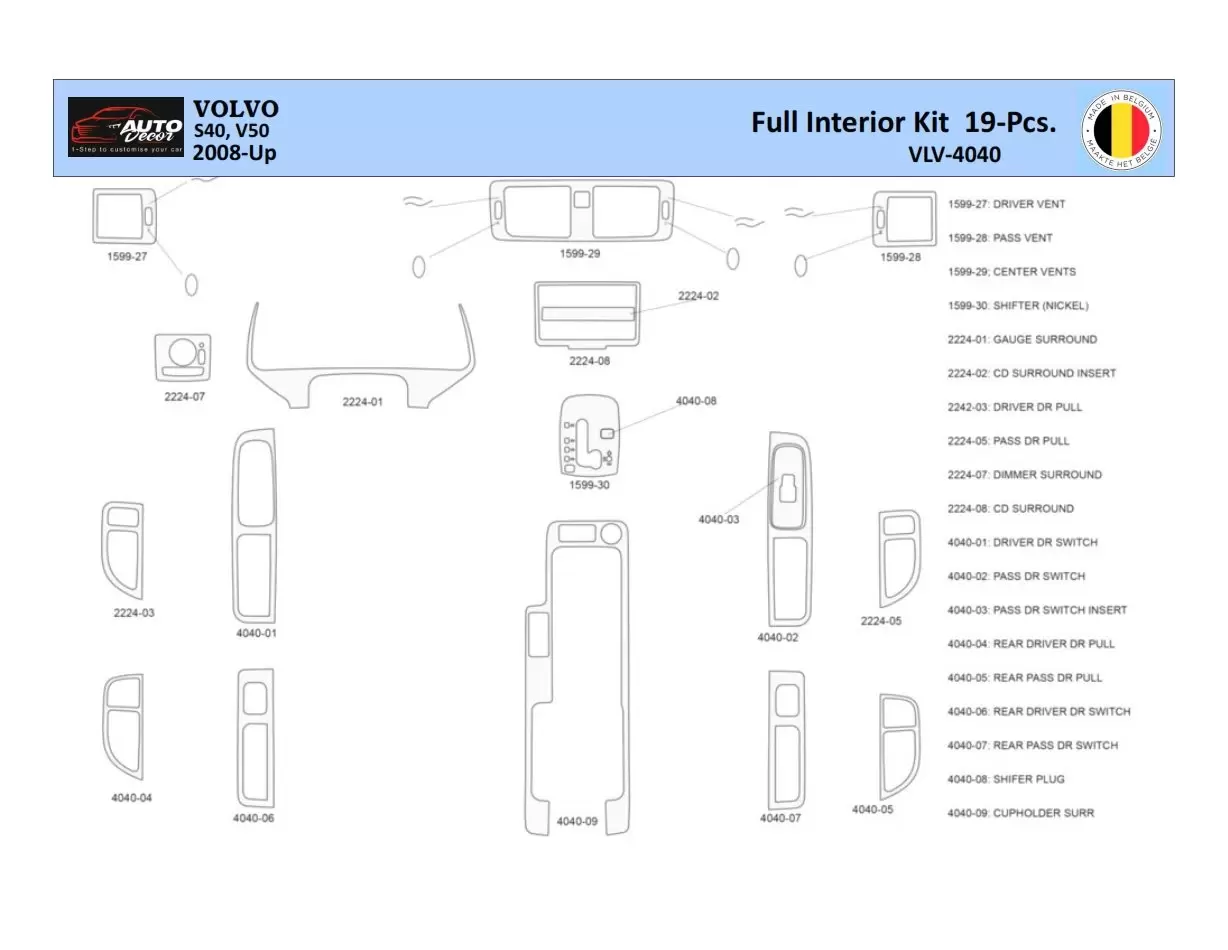 Volvo S40-V50 2004-2012 Inleg dashboard Interieurset aansluitend en pasgemaakt 19 Delen