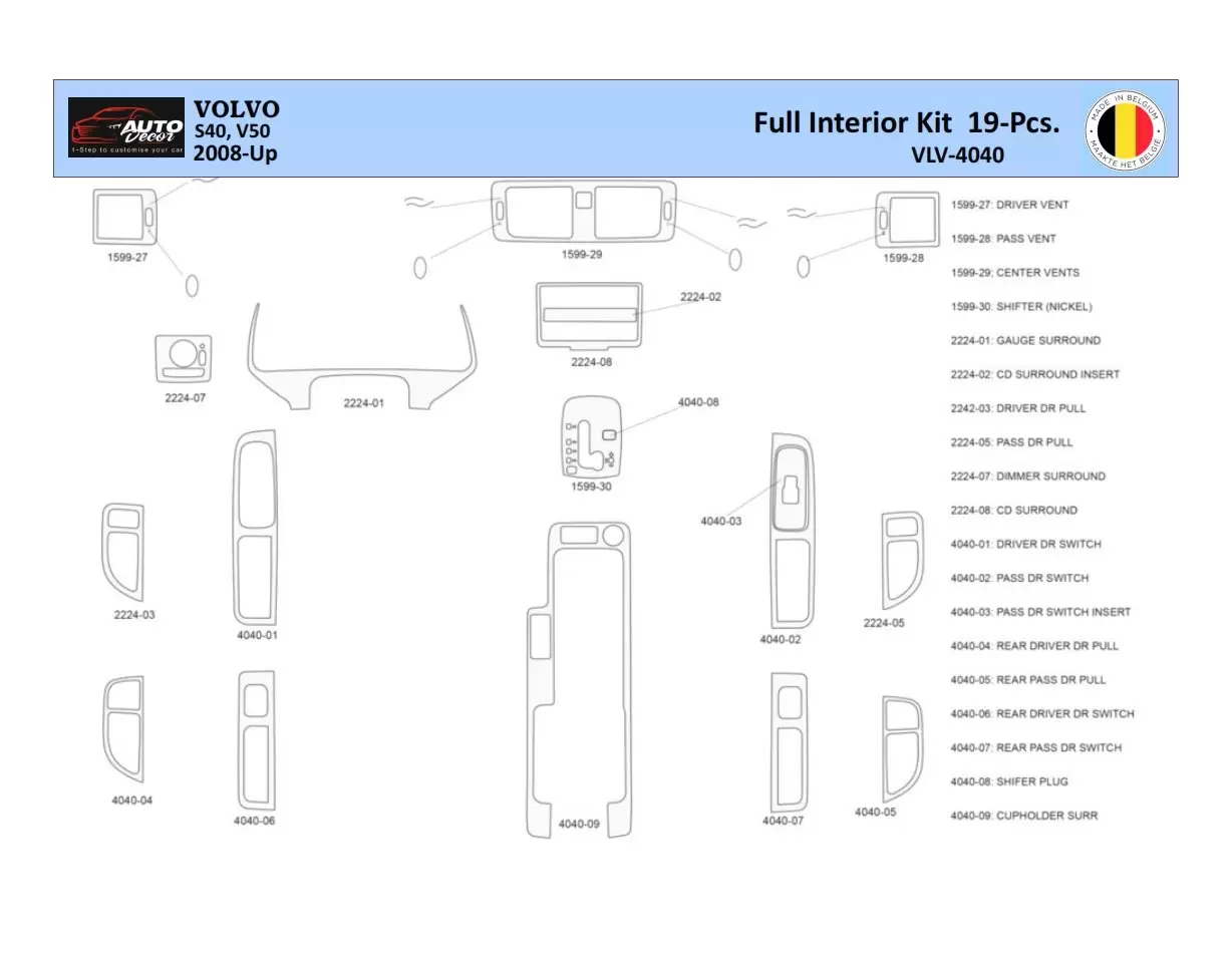 Volvo S40-V50 2004-2012 Interior WHZ Dashboard trim kit 19 Parts