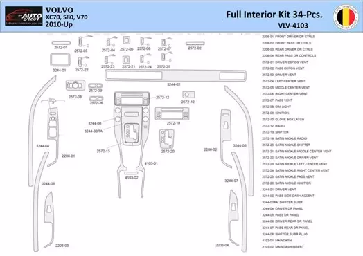 Volvo XC70-S80-V70-2008–2016 Interni WHZ Kit rivestimento cruscotto 34 Parti
