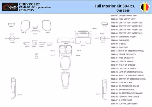 Chevrolet Camaro 2010-2015 Mittelkonsole Armaturendekor WHZ Cockpit Dekor 30 Teilige - 1- Cockpit Dekor Innenraum