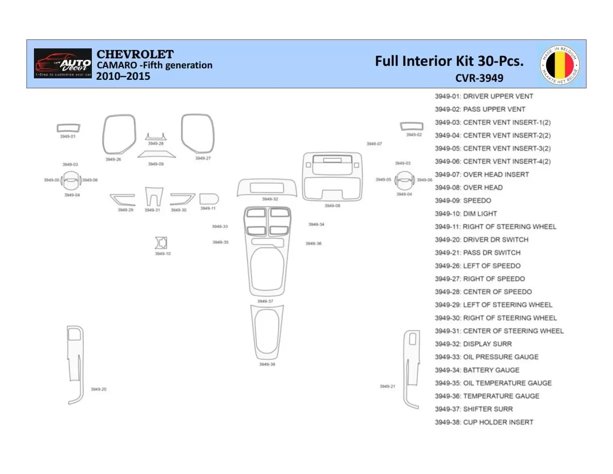 Chevrolet Camaro 2010-2015 Mittelkonsole Armaturendekor WHZ Cockpit Dekor 30 Teilige - 1- Cockpit Dekor Innenraum