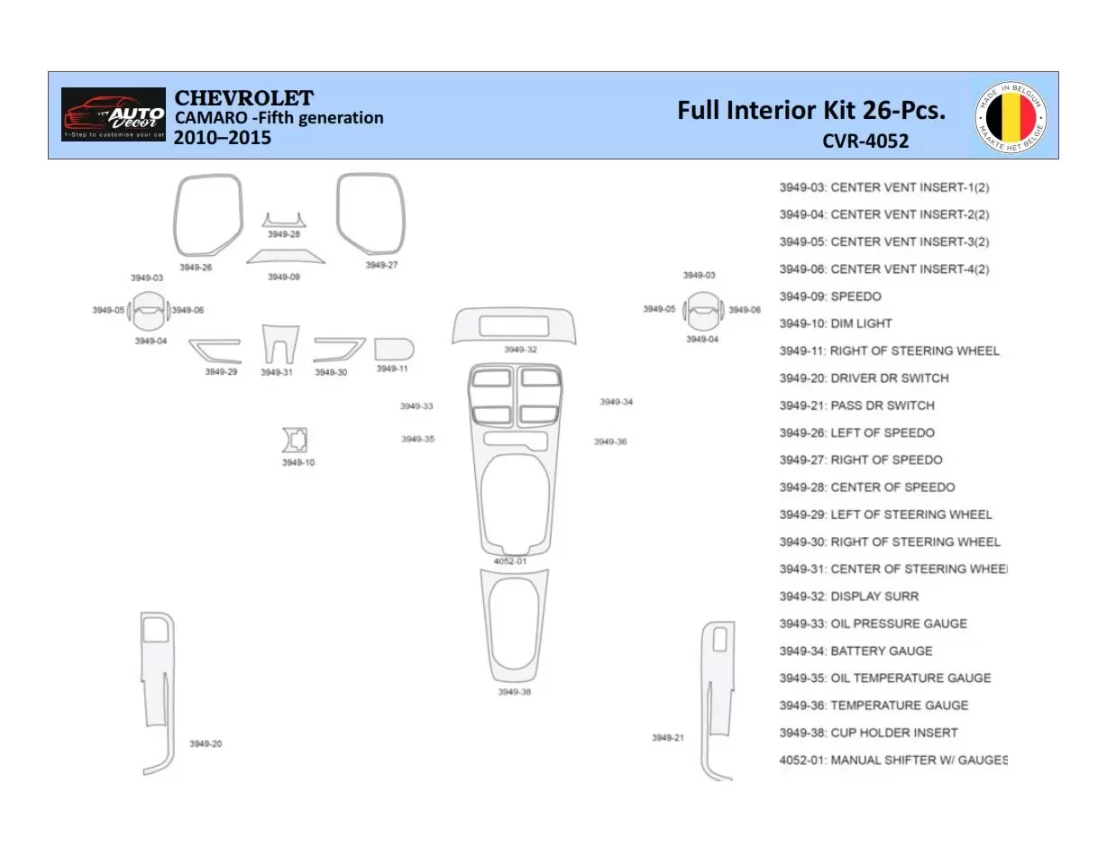 Car accessories Chevrolet Camaro 2010-2015 Decor de carlinga su interior  del coche 26 Partes