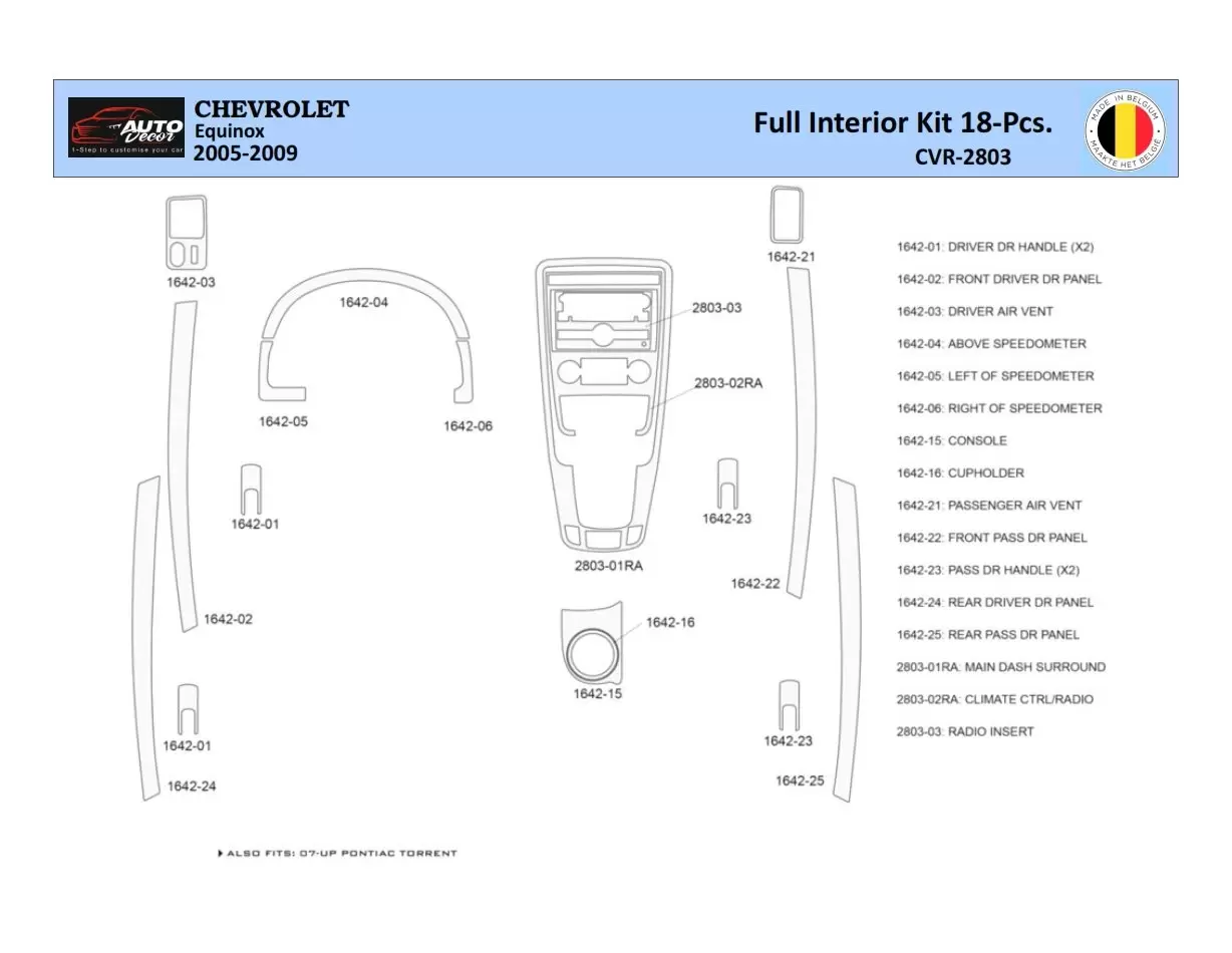 Chevrolet Equinox 2005–2009 Interior WHZ Dashboard trim kit 18 Parts