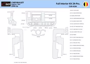 Chevrolet Express 2008-2020 Inleg dashboard Interieurset aansluitend en pasgemaakt 24 Delen