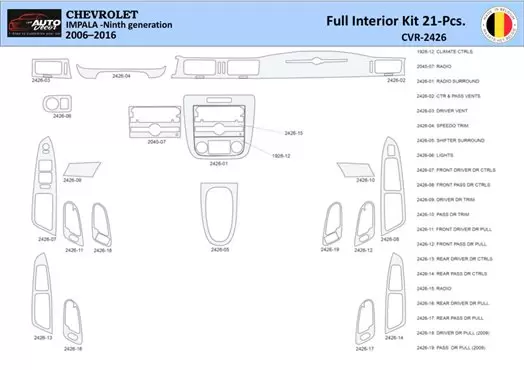 Chevrolet Impala 2006-2015 Kit la décoration du tableau de bord 21 Pièce - 1 - habillage decor de tableau de bord