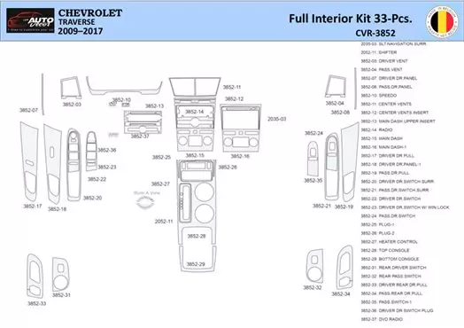 Chevrolet Traverse 2009-2013 Inleg dashboard Interieurset aansluitend en pasgemaakt 33 Delen