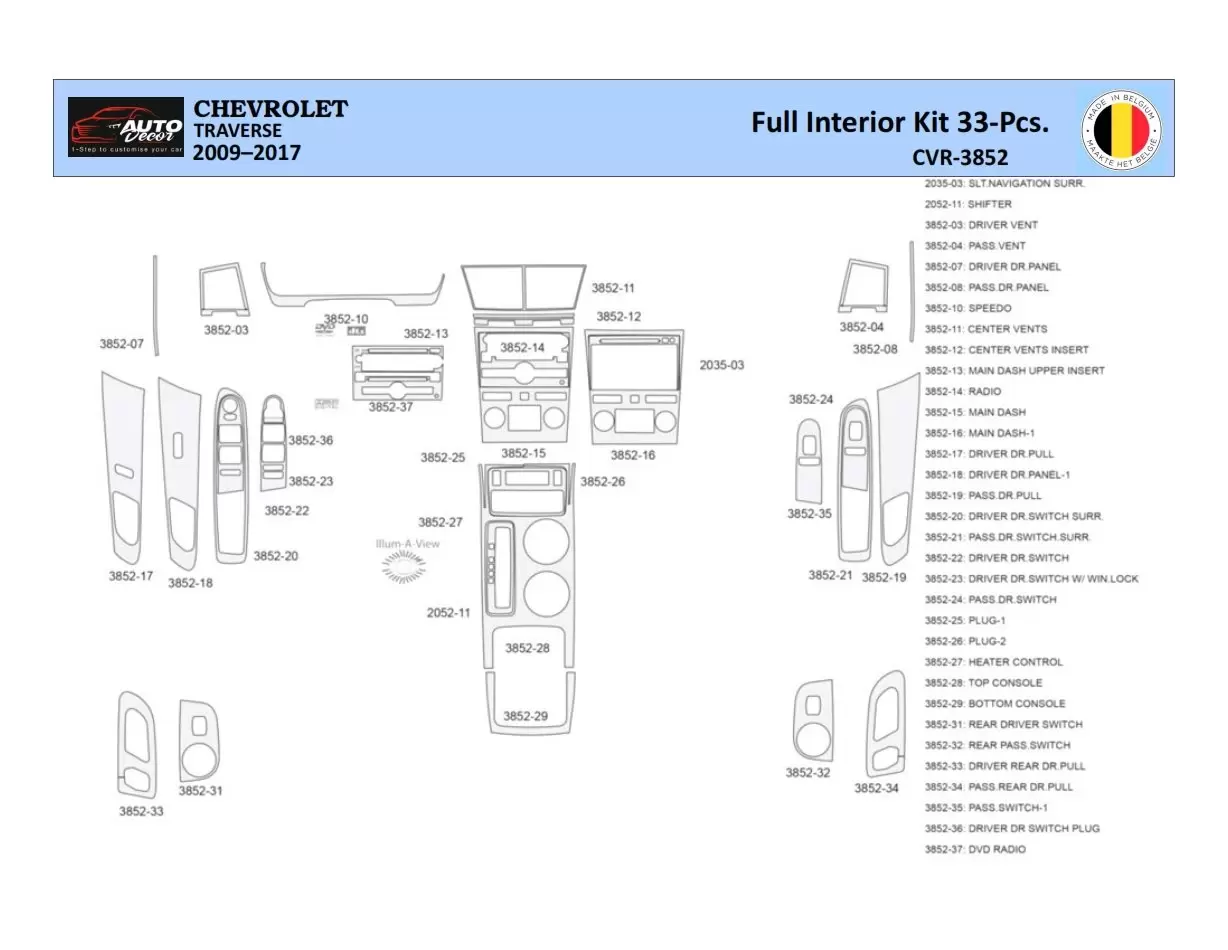 Chevrolet Traverse 2009-2013 Inleg dashboard Interieurset aansluitend en pasgemaakt 33 Delen