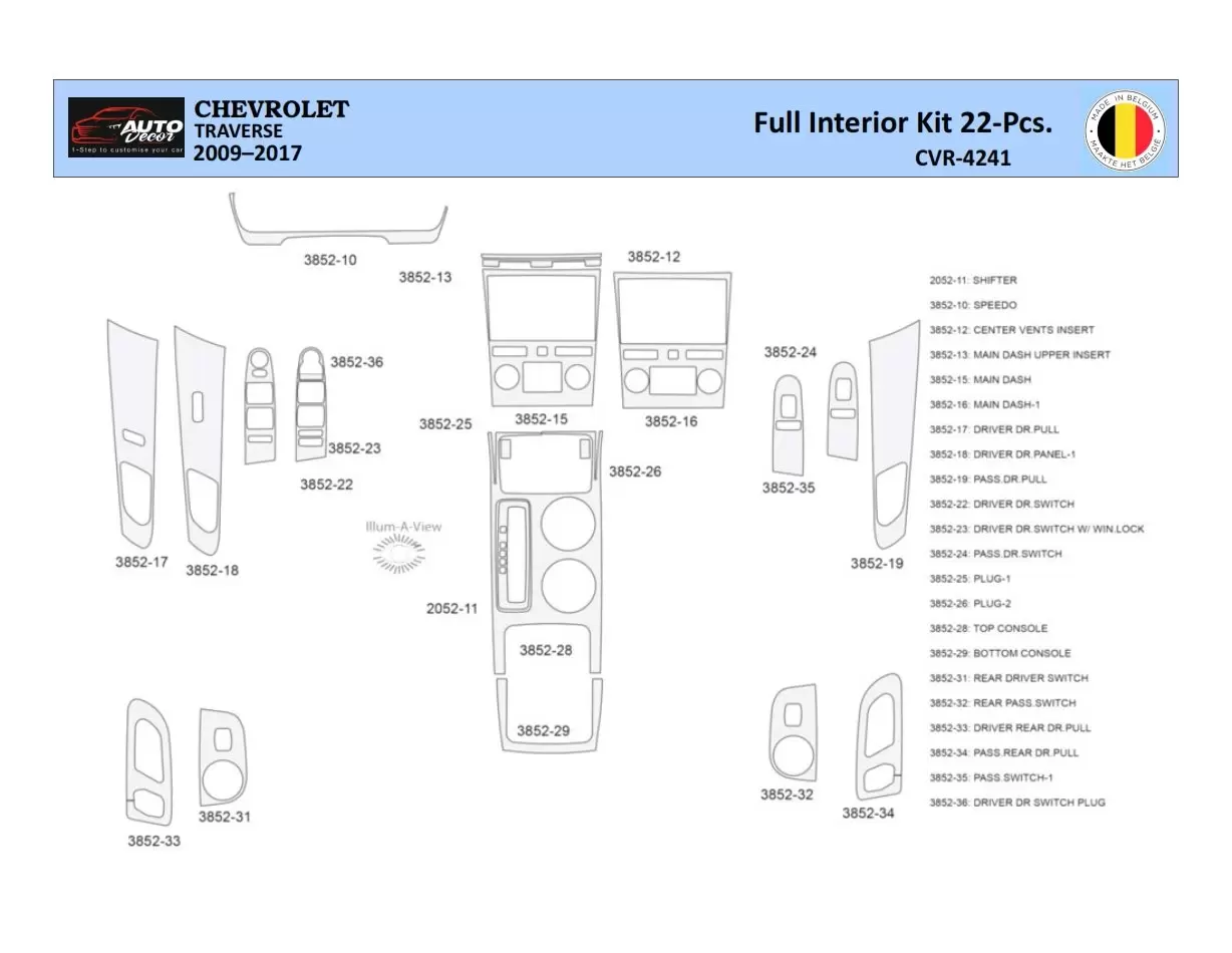 Chevrolet Traverse 2009-2013 Interior WHZ Dashboard trim kit 22 Parts