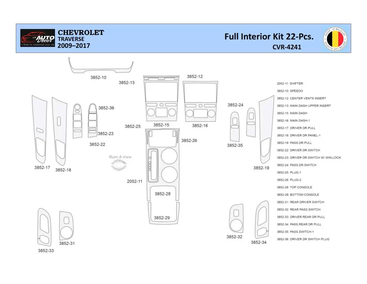 Chevrolet Traverse 2009-2013 Decor de carlinga su interior del coche 22 Partes