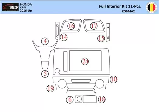 Honda CR-V 2016-2022 Inleg dashboard Interieurset aansluitend en pasgemaakt 16 Delen