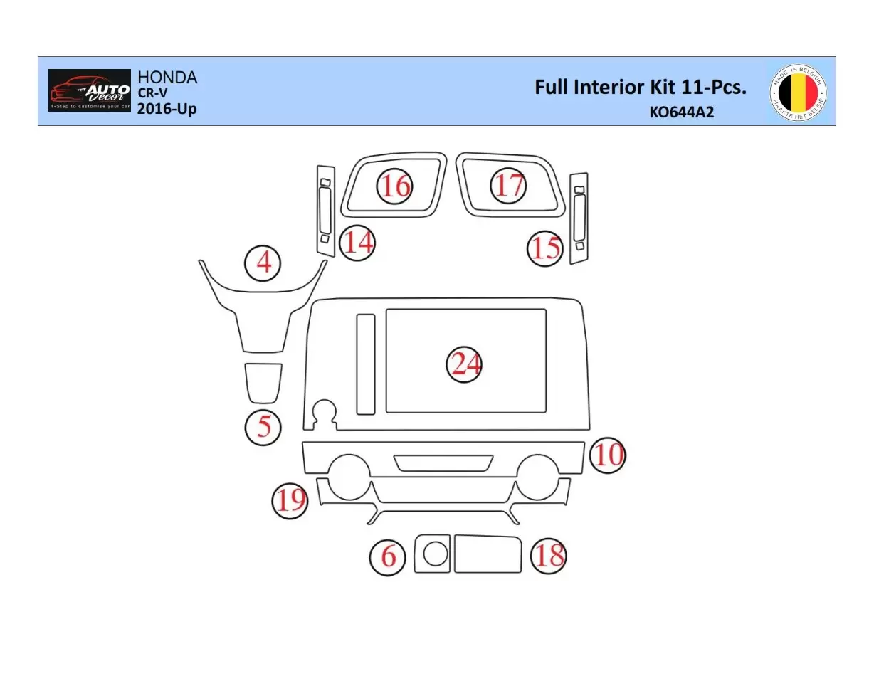 Honda CR-V 2016-2022 Inleg dashboard Interieurset aansluitend en pasgemaakt 16 Delen Honda CR-V 2016-2022 Inleg dashboard Interieurset aansluitend en pasgemaakt 16 Delen