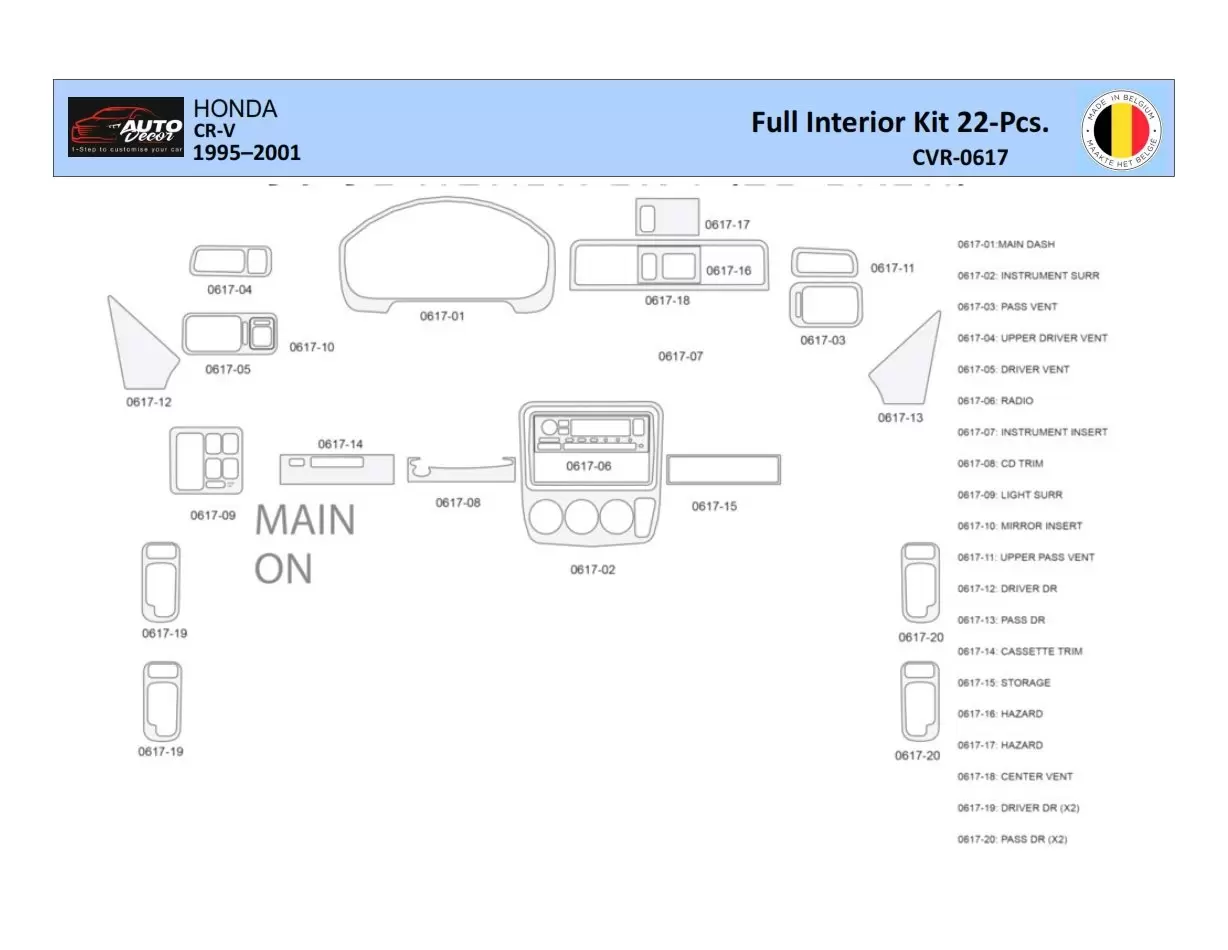 Honda CR-V 1997-2002 Interior WHZ Dashboard trim kit 22 Parts