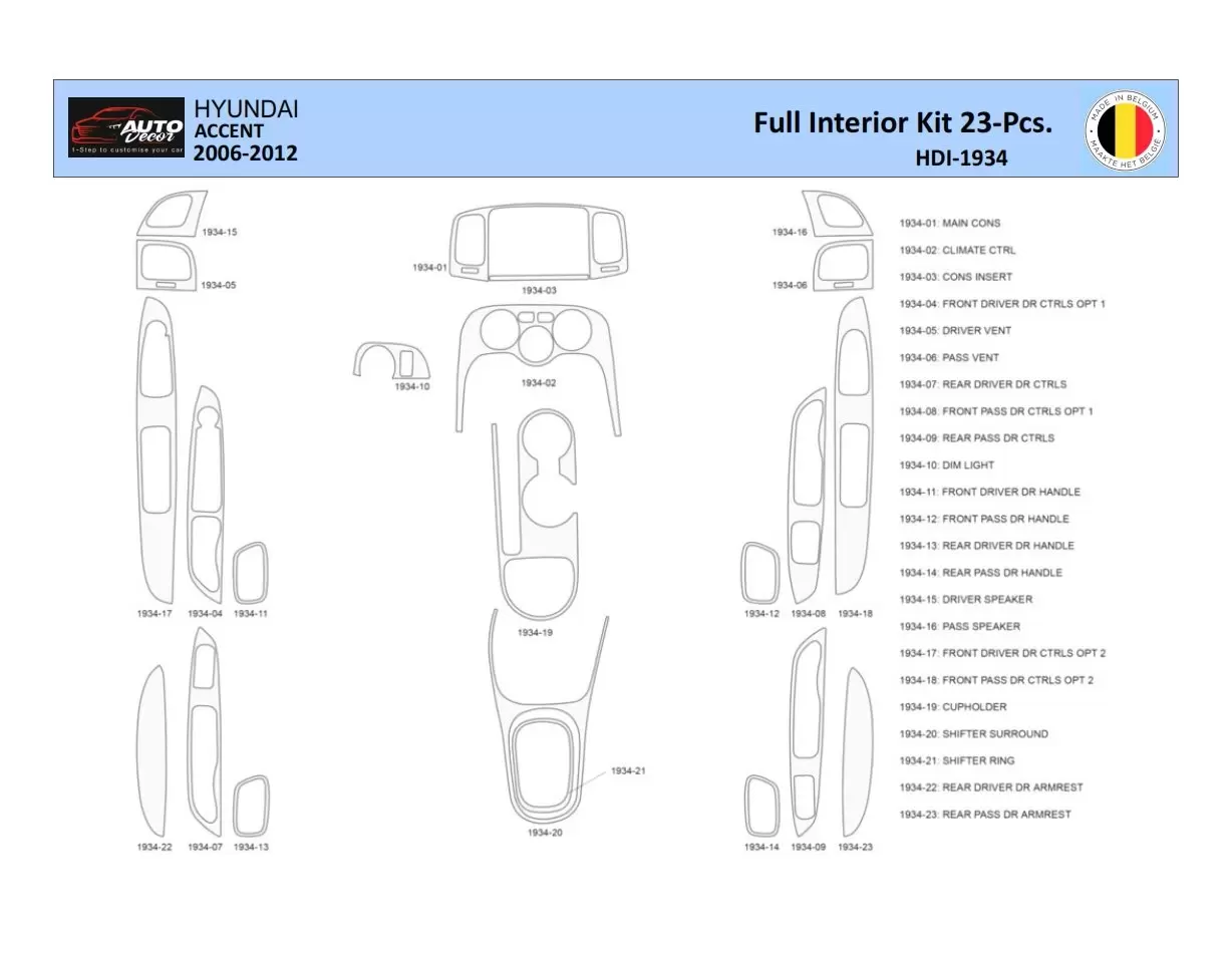 Hyundai Accent 2005-2011 Inleg dashboard Interieurset aansluitend en pasgemaakt 23 Delen