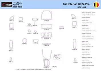 Hyundai Accent 2001-2005 Decor de carlinga su interior del coche 22 Partes
