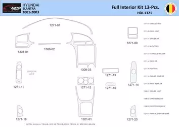 Hyundai Elantra 2001-2003 Mascherine sagomate per rivestimento cruscotti 13 Decori
