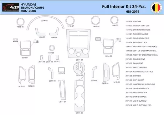 Hyunda Coupe 2007-2008 Interior WHZ Dashboard trim kit 24 Parts