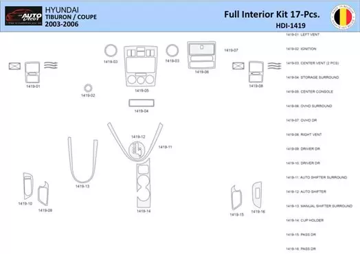 Hyunda Coupe 2004-2008 Decor de carlinga su interior del coche 17 Partes