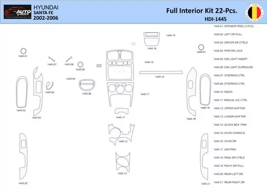 Hyundai Santa Fe 2002-2006 Interior WHZ Dashboard trim kit 22 Parts