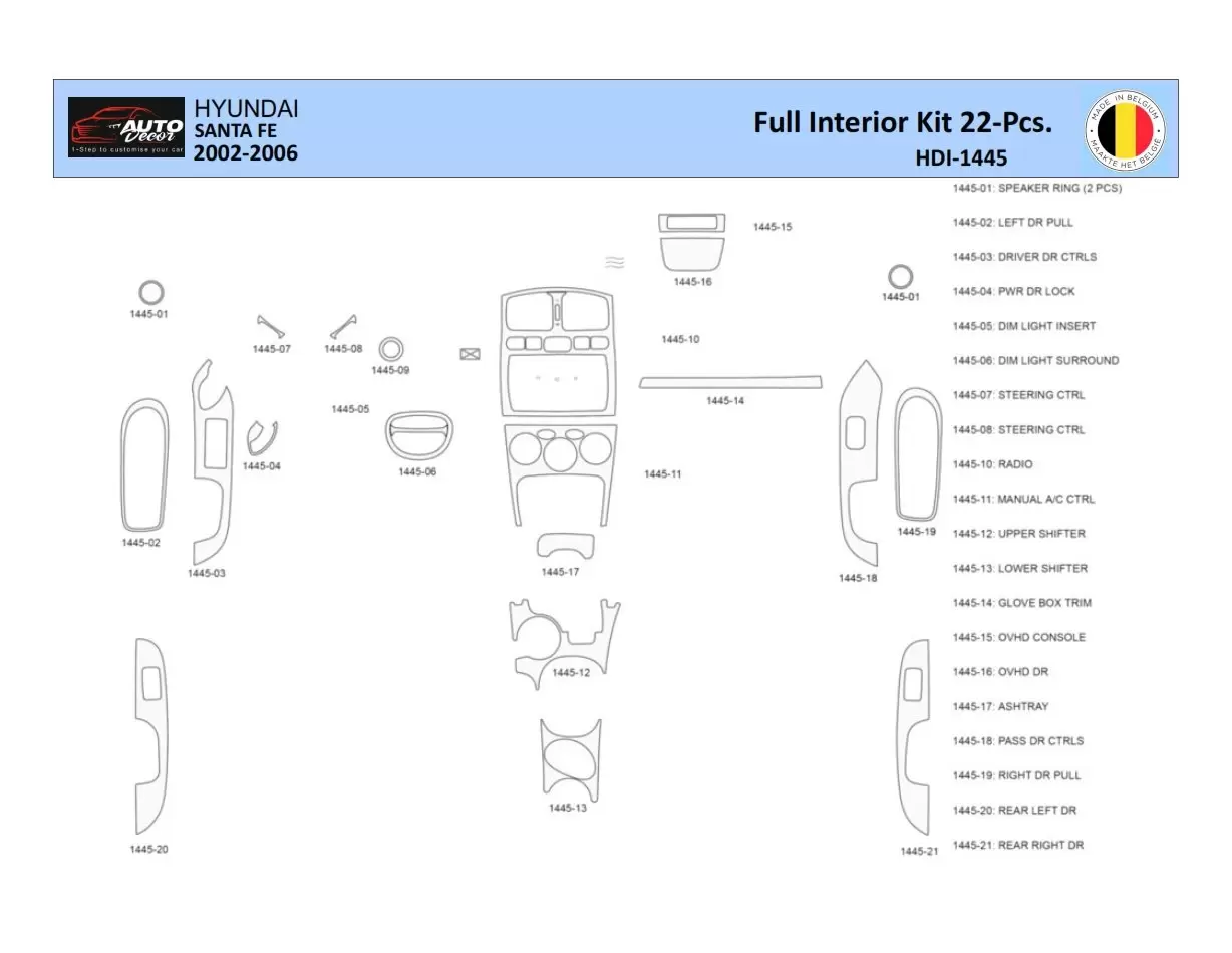 Hyundai Santa Fe 2002-2006 Interior WHZ Dashboard trim kit 22 Parts