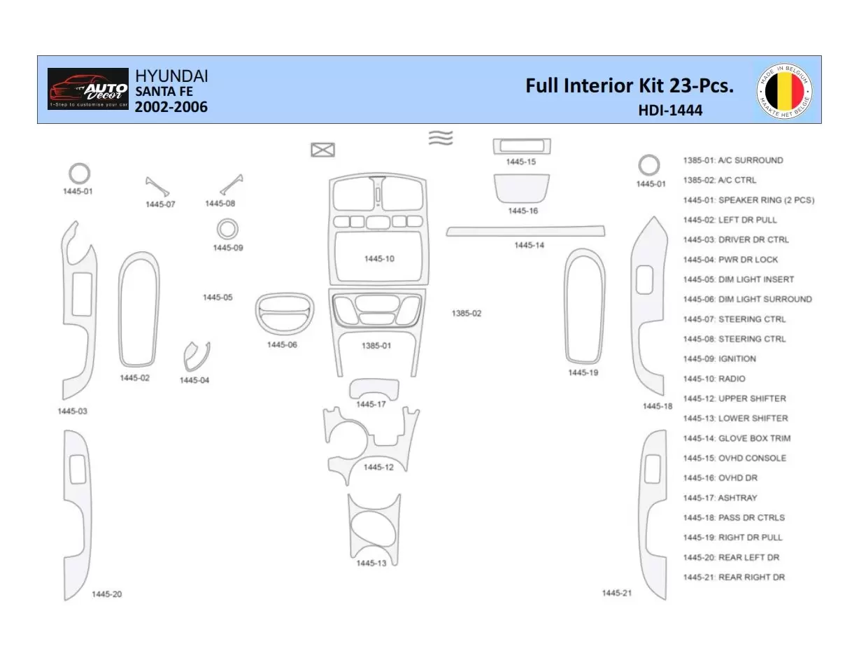 Hyundai Santa Fe 2002-2006 Inleg dashboard Interieurset aansluitend en pasgemaakt 23 Delen